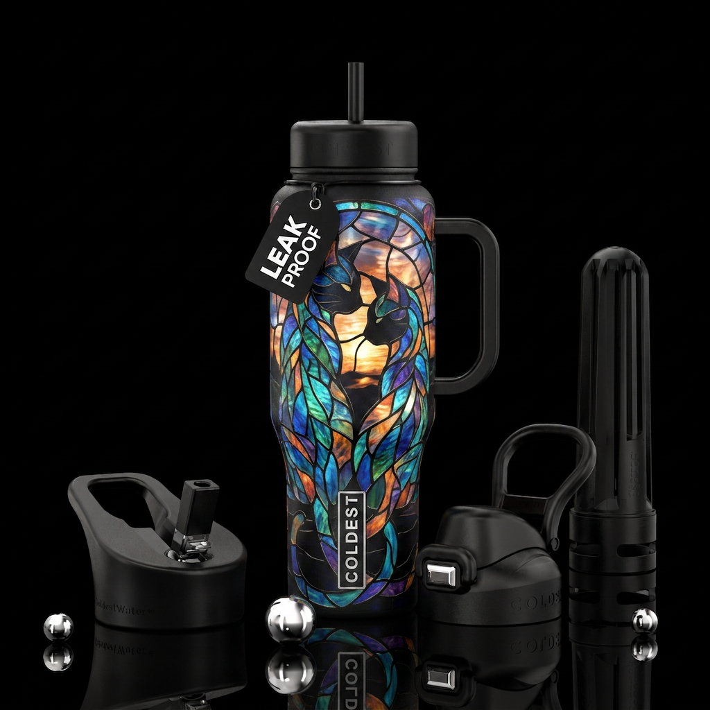 Cats in glass water bottle design