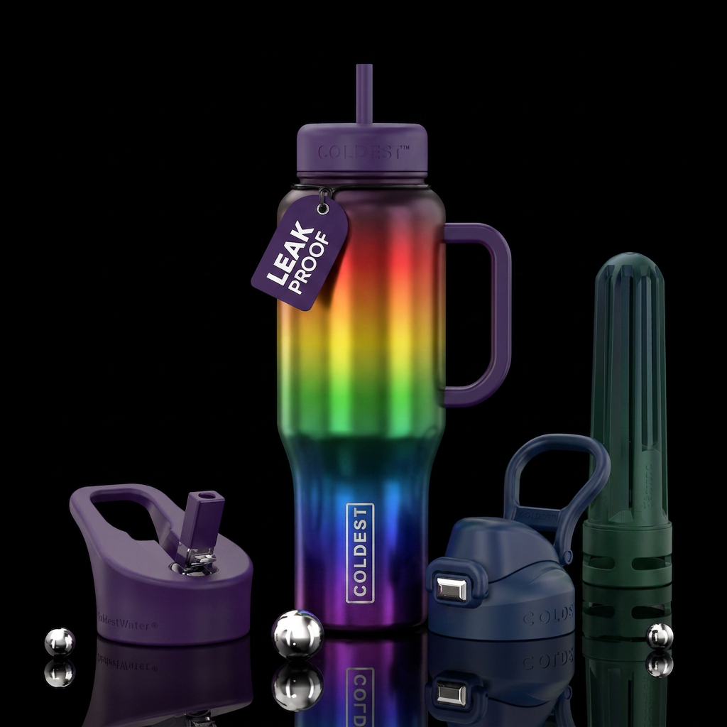 Ombré Rainbow vertical stripes darker at top then ... water bottle design