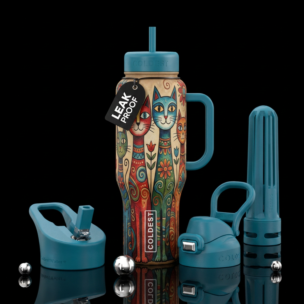 Boho Cats water bottle design