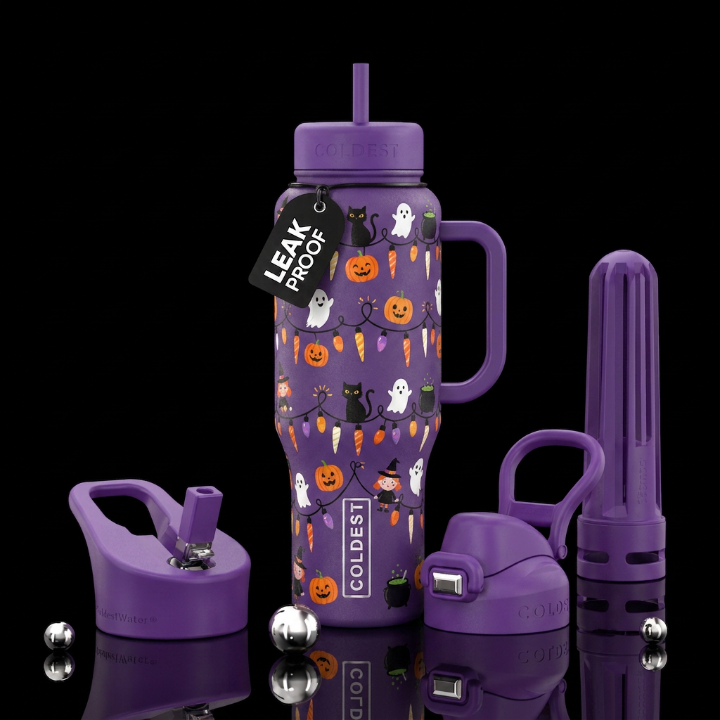 Whimsical Halloween icicle lights. Pumpkins ghosts... water bottle design
