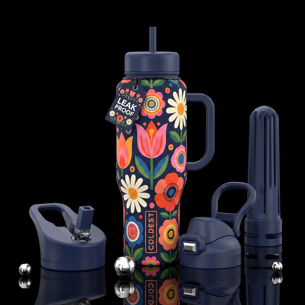 Retro blooms water bottle design