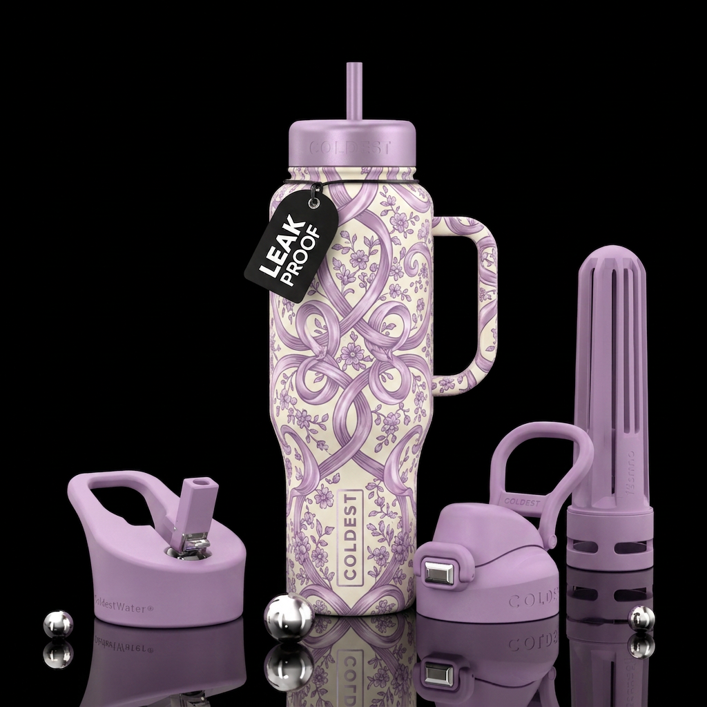 Lilac ribbon water bottle design