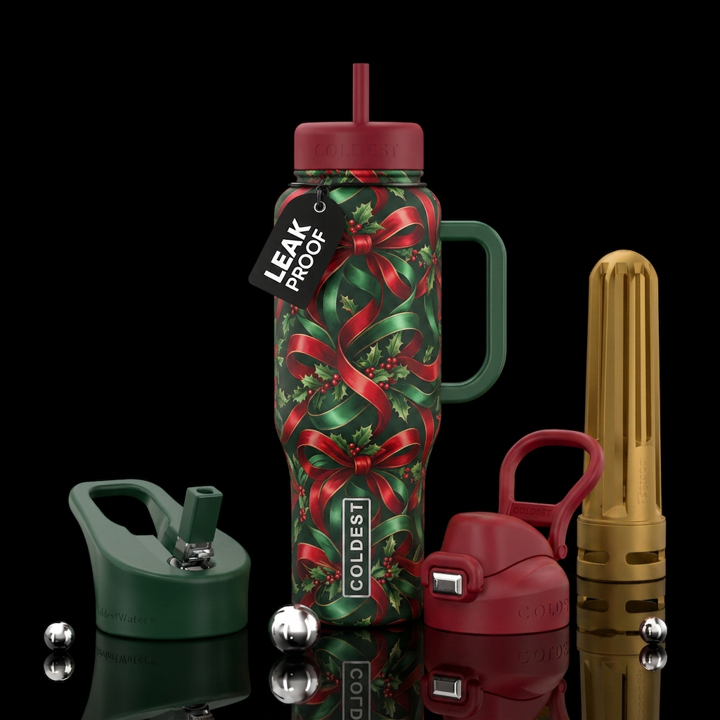 Red and green satin chinoiserie ribbons.  Christma... water bottle design