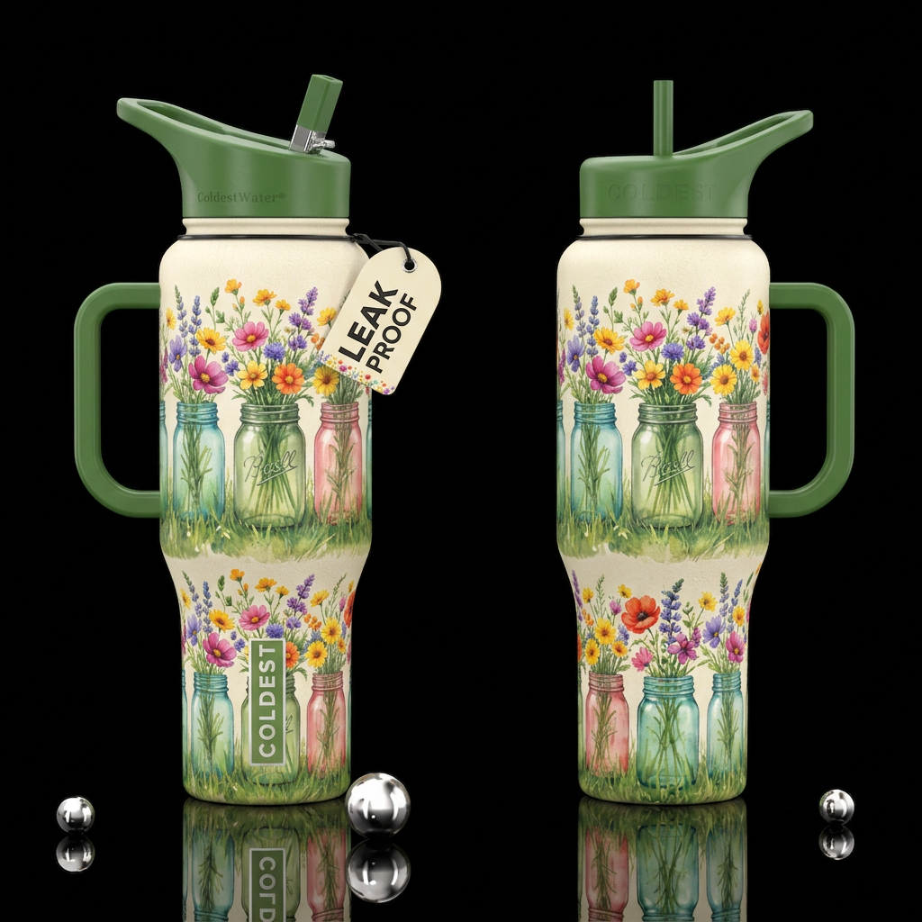 Mason Jar florals water bottle design