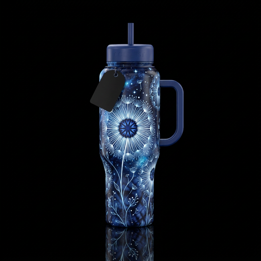 Shibori dandelions water bottle design