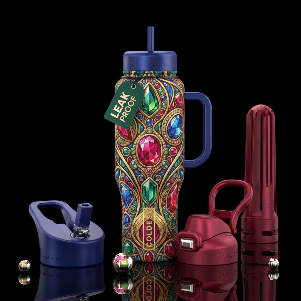 Luxury textile design.   Bold bright colors.  Jewe... water bottle design