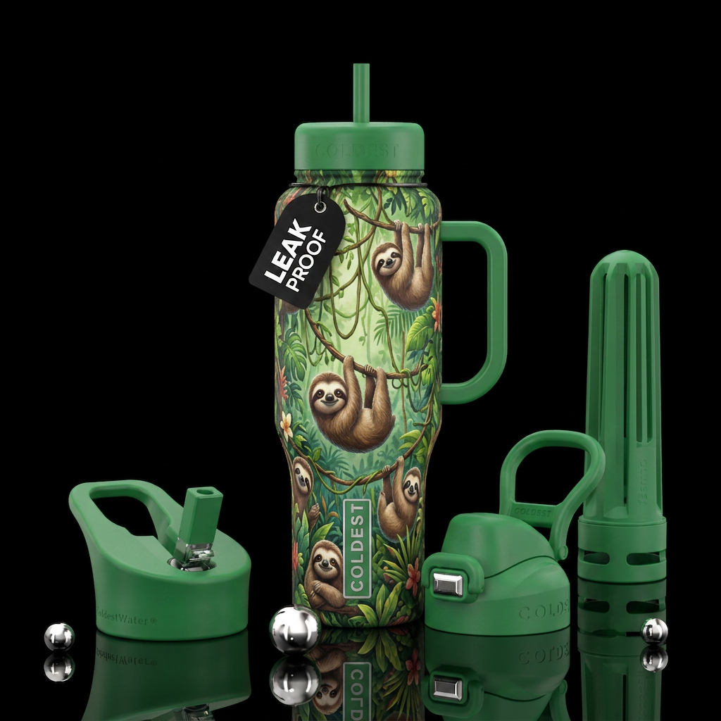 Cute and cuddly, sleeping sloths hanging from long... water bottle design
