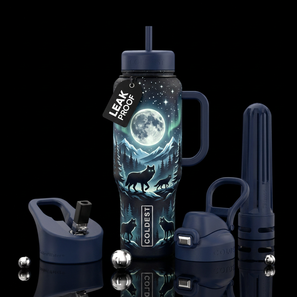 Mountain wolf pack water bottle design