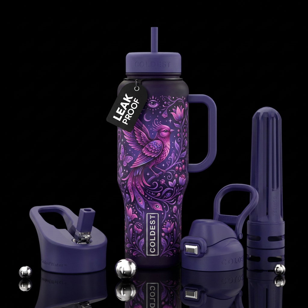 Mystical songbird water bottle design