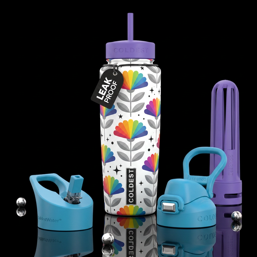 Scandinavian inspired floral pattern. Repeating ge... water bottle design