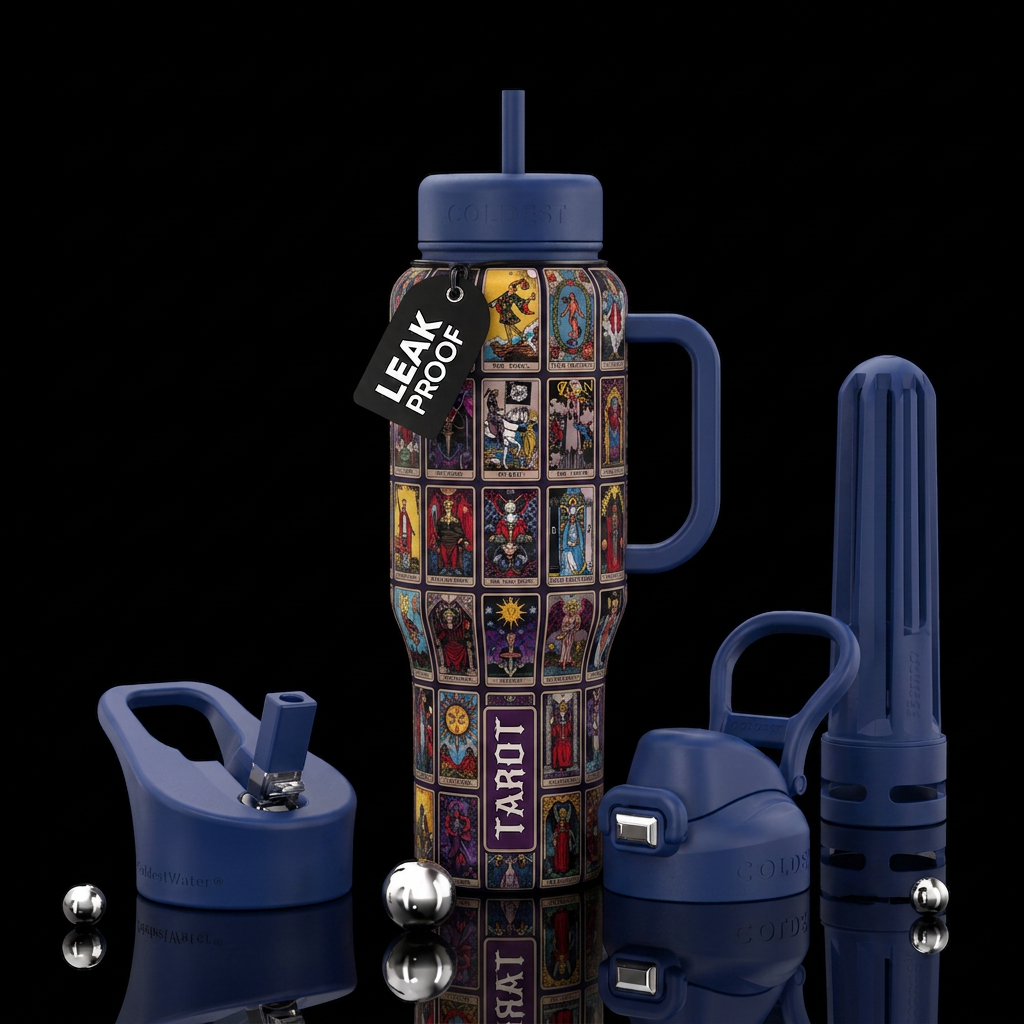 Tarot card.  Checkered design with many squares of... water bottle design