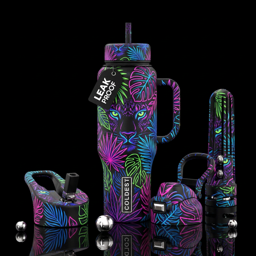Neon Jungle water bottle design