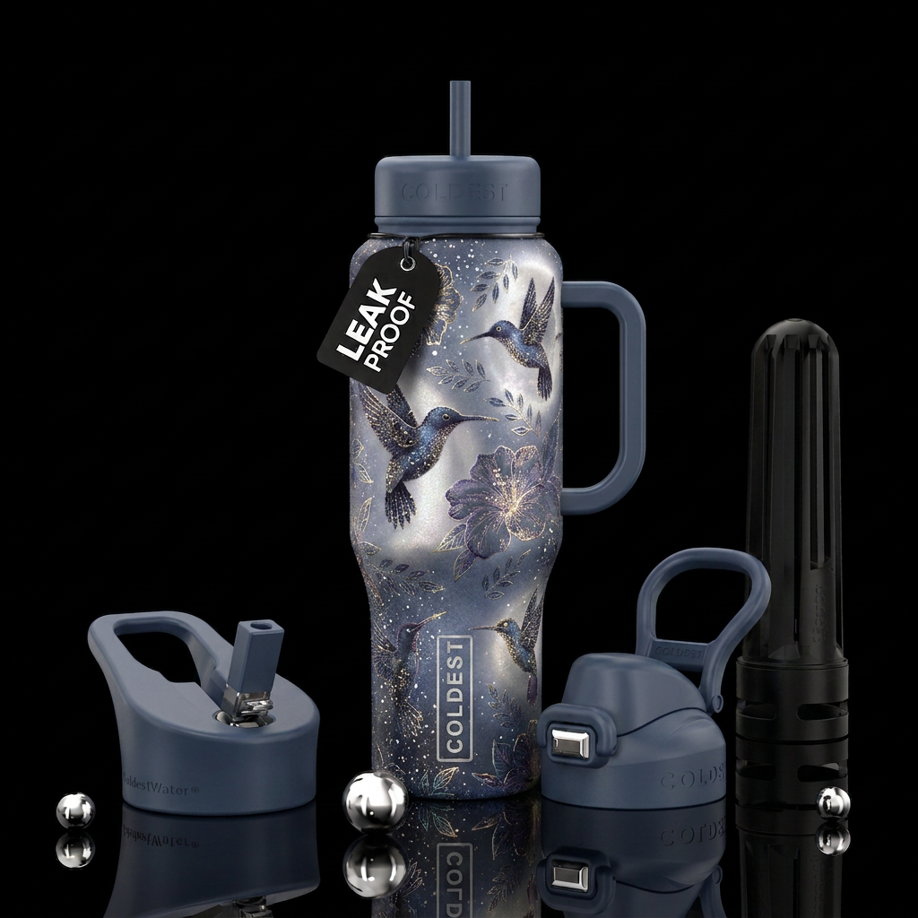 Stardust sprinkled Moonlight Hummingbirds water bottle design