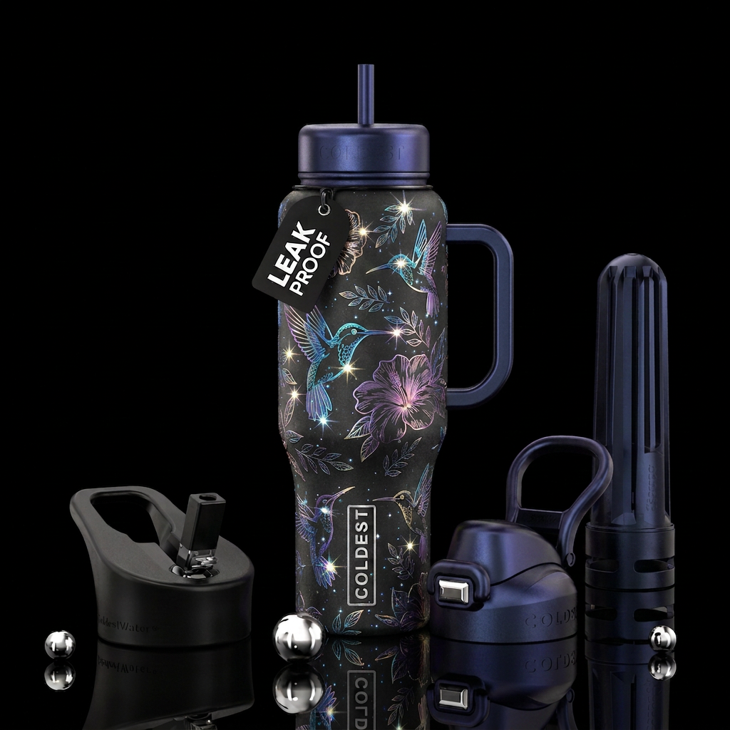 Stardust floral Moonlight Hummingbirds water bottle design