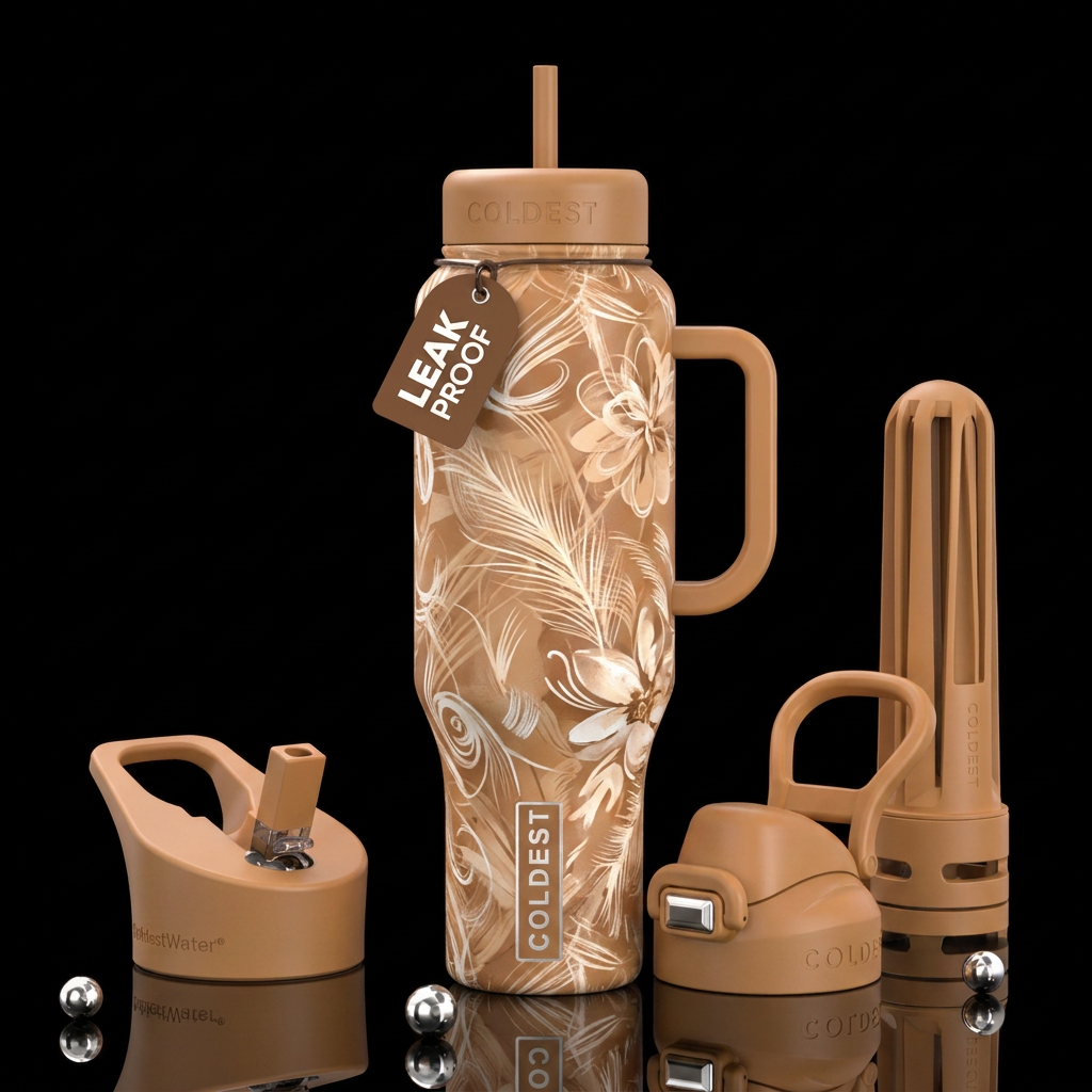 Caramel Cream.  Light caramel brown colored backgr... water bottle design
