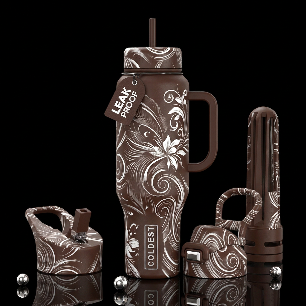 Chocolate Cream.   Rich dark chocolate colored bac... water bottle design