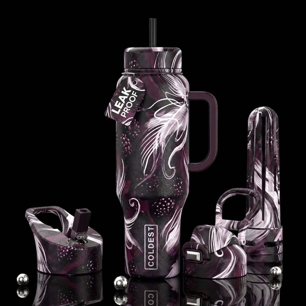 Blackberries and Cream. Rich dark blackberry textu... water bottle design