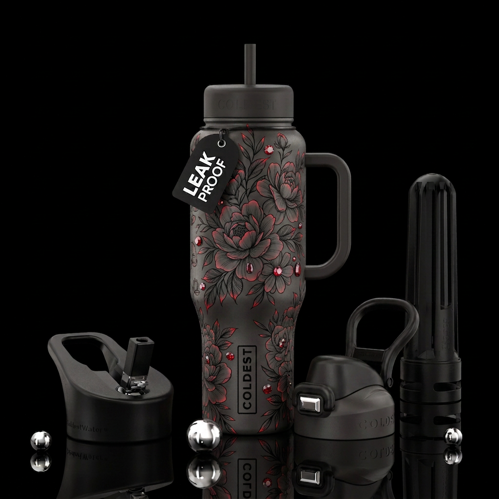 Gothic Rose Tattoo water bottle design