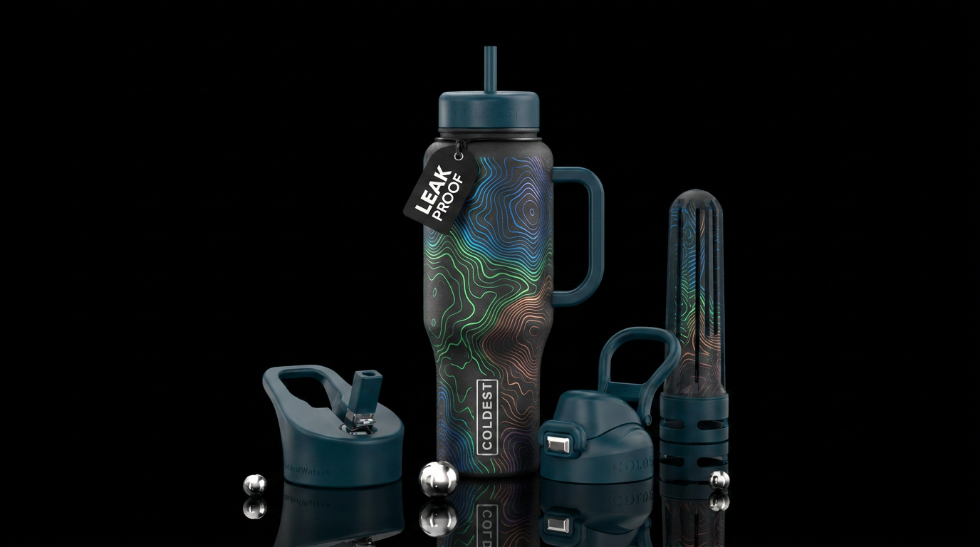 Modern gender, neutral, topographical map.  Sophis... water bottle design