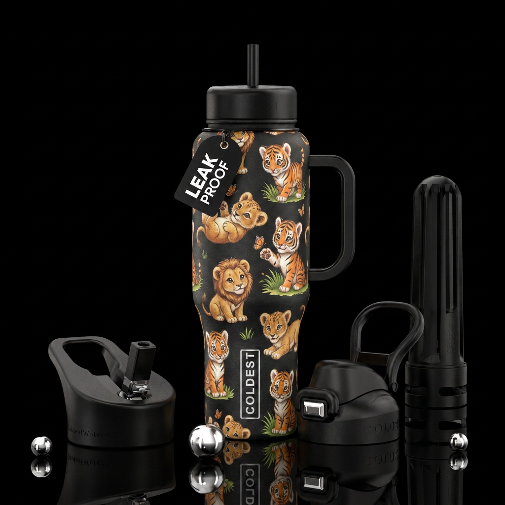 Baby lions and tigers.  Cute baby lions and baby t... water bottle design