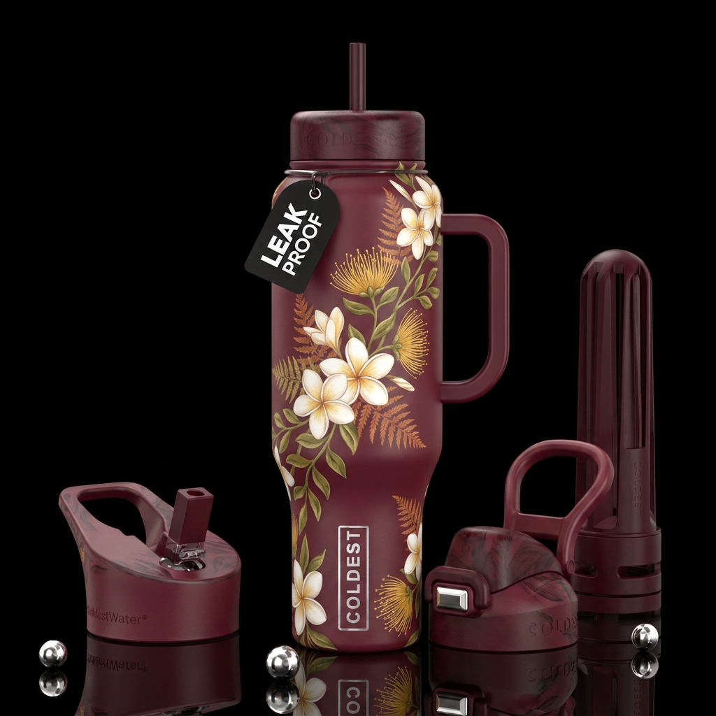 Botanical garland water bottle design