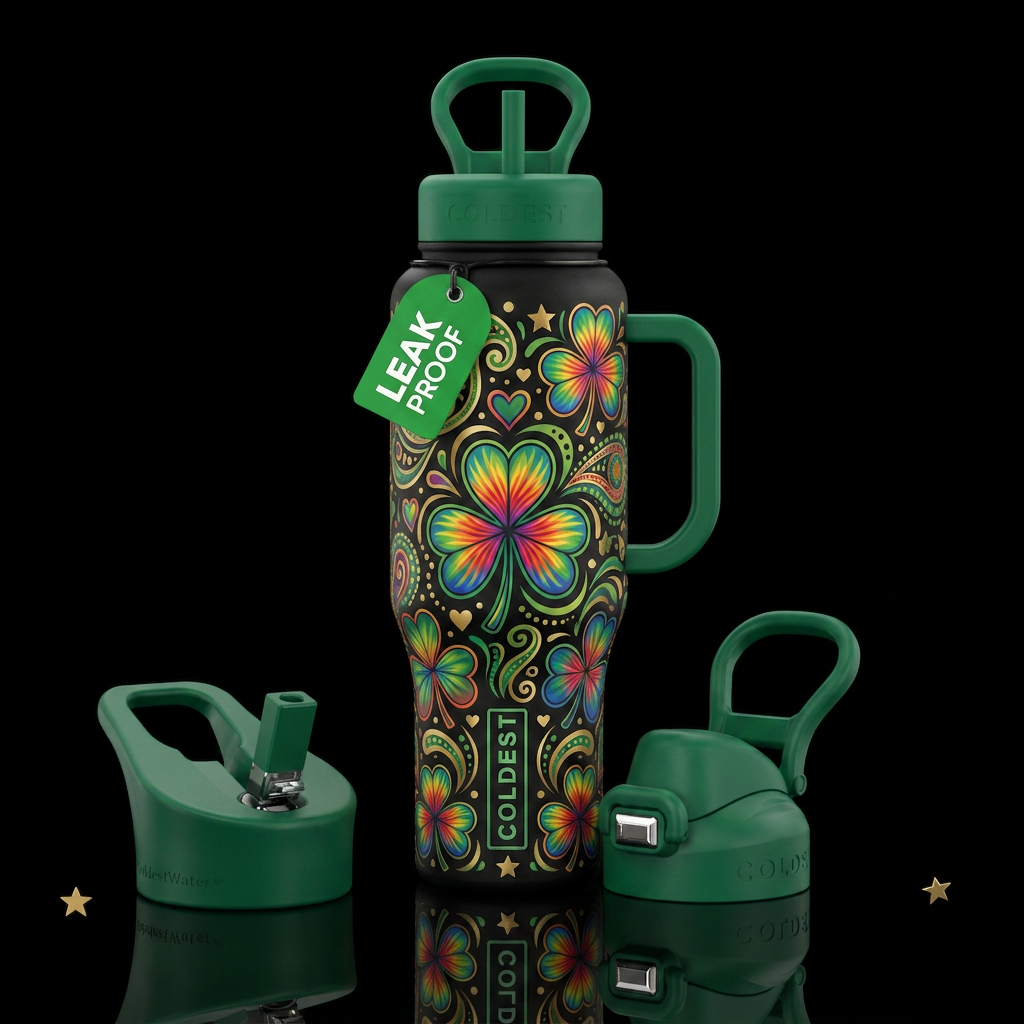 Boho Shamrocks water bottle design