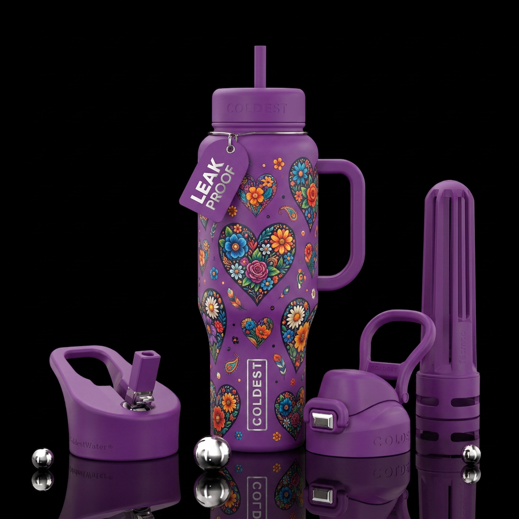 Boho hearts water bottle design
