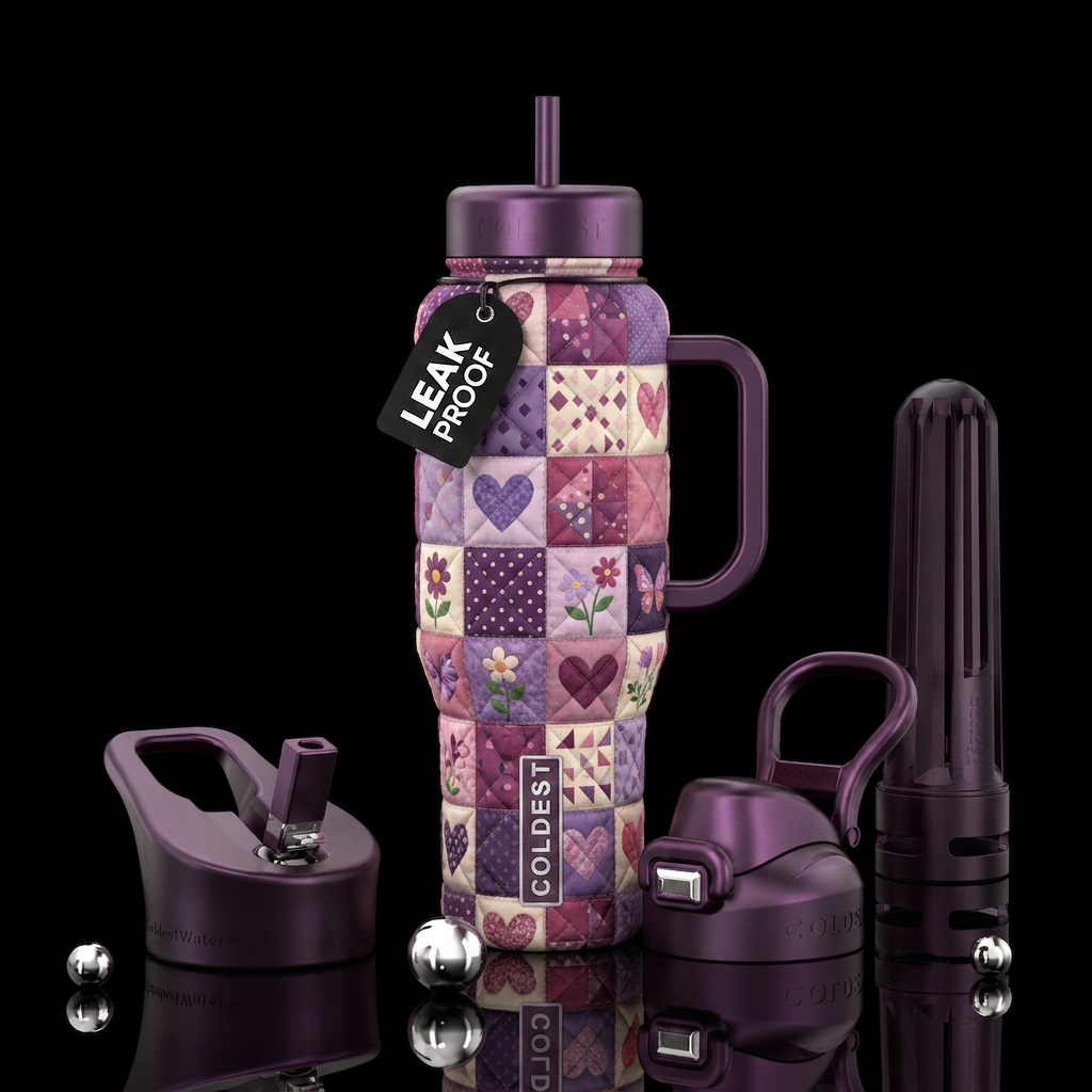 Quilted purple water bottle design