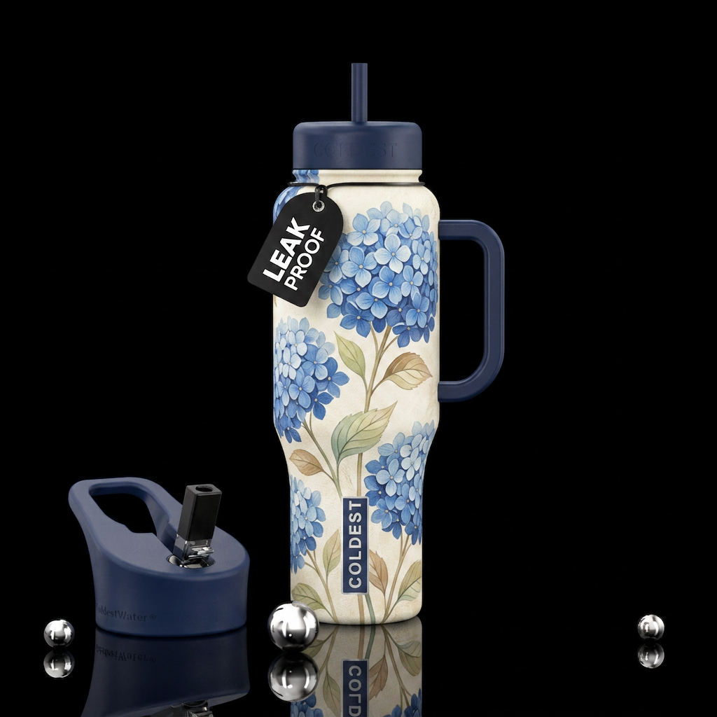 Simply blue hydrangeas water bottle design