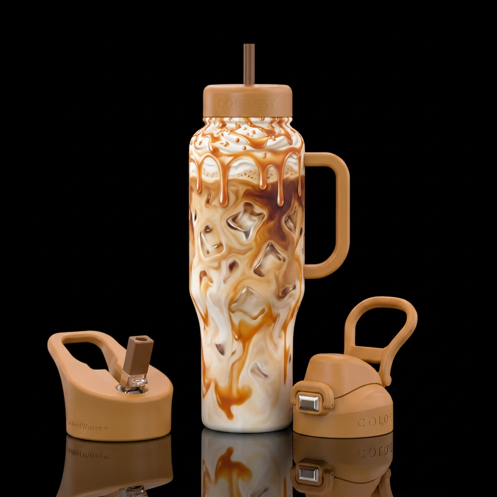 Caramel macchiato water bottle design