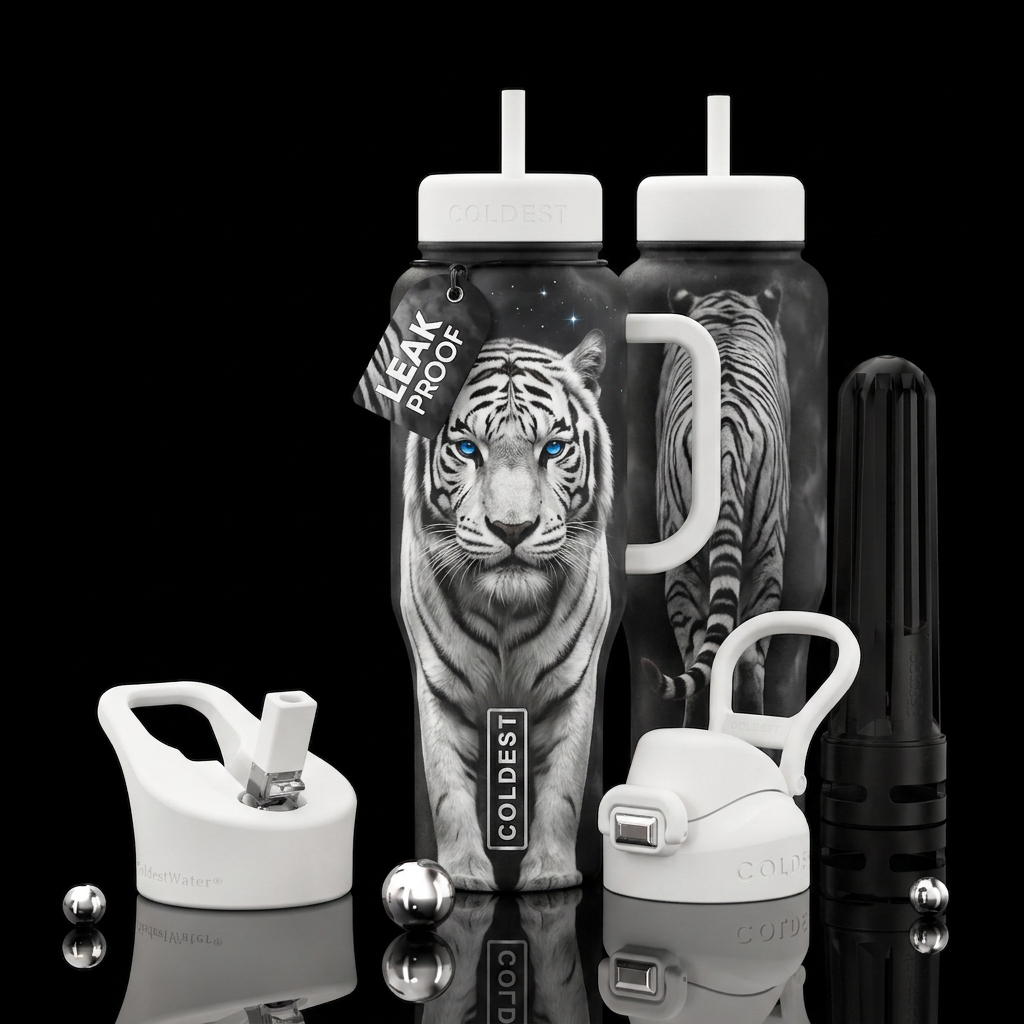 Show front and back of bottle.  Majestic white tig... water bottle design