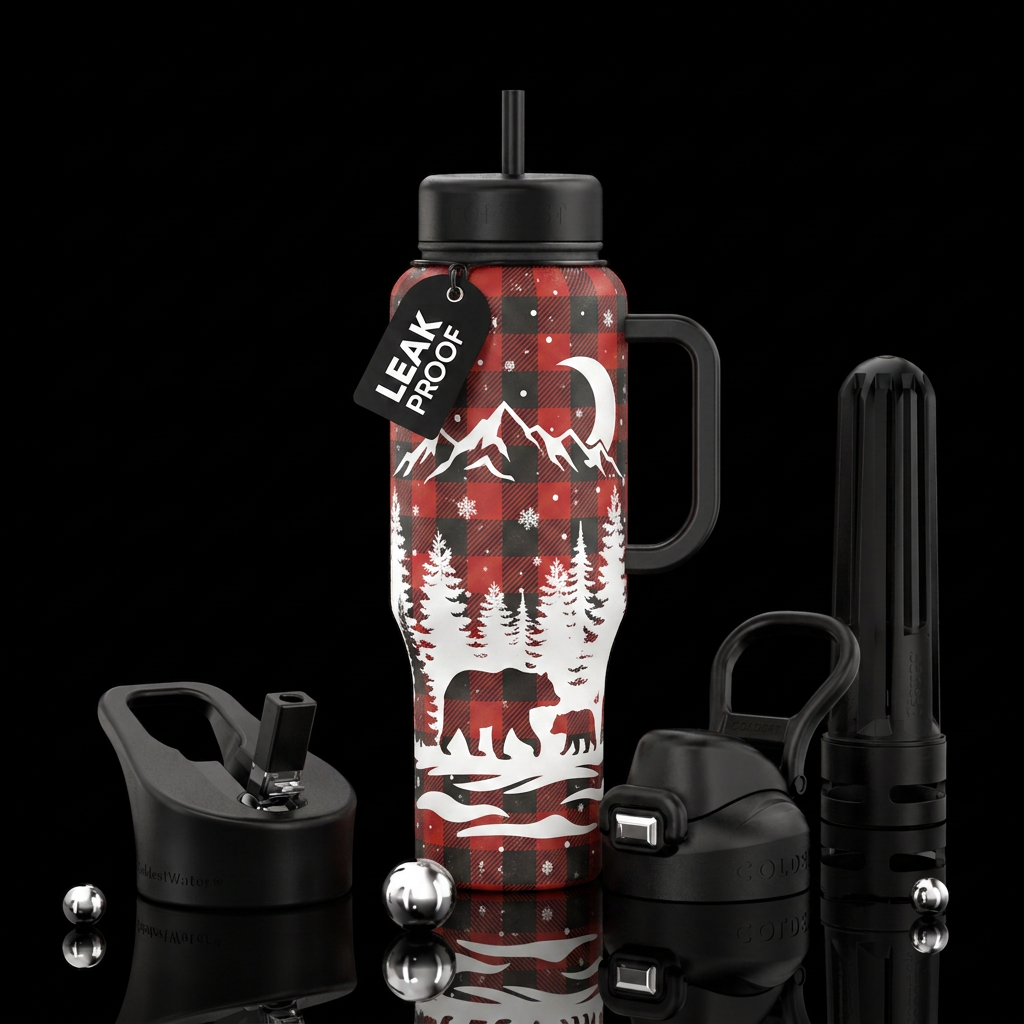 Snowy mountain bears. water bottle design