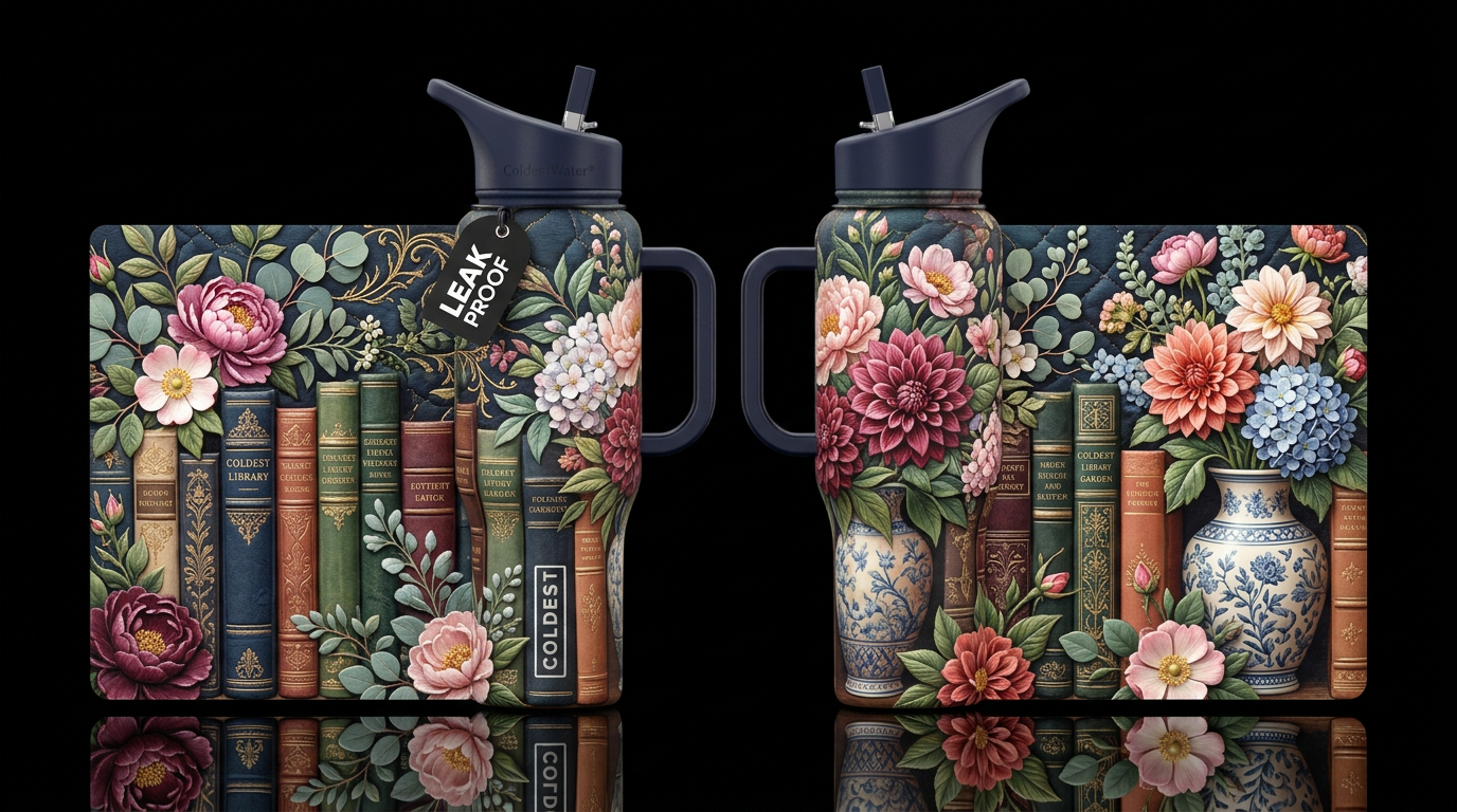 Floral book wrap. water bottle design