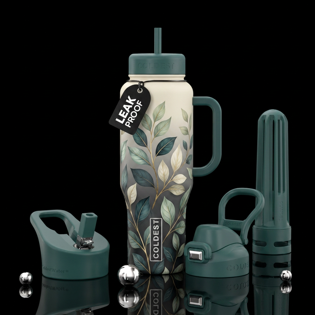 Teal floral water bottle design