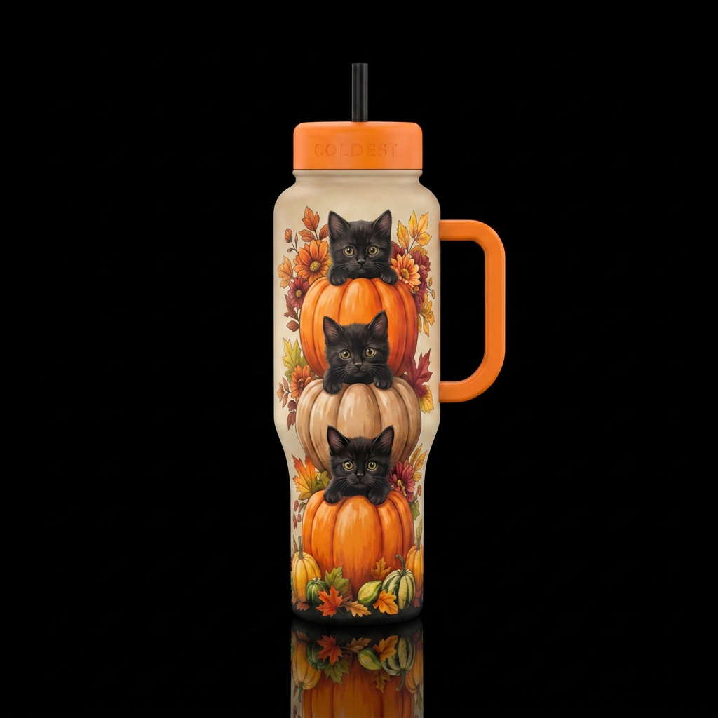 Pumpkin kittens v2 water bottle design