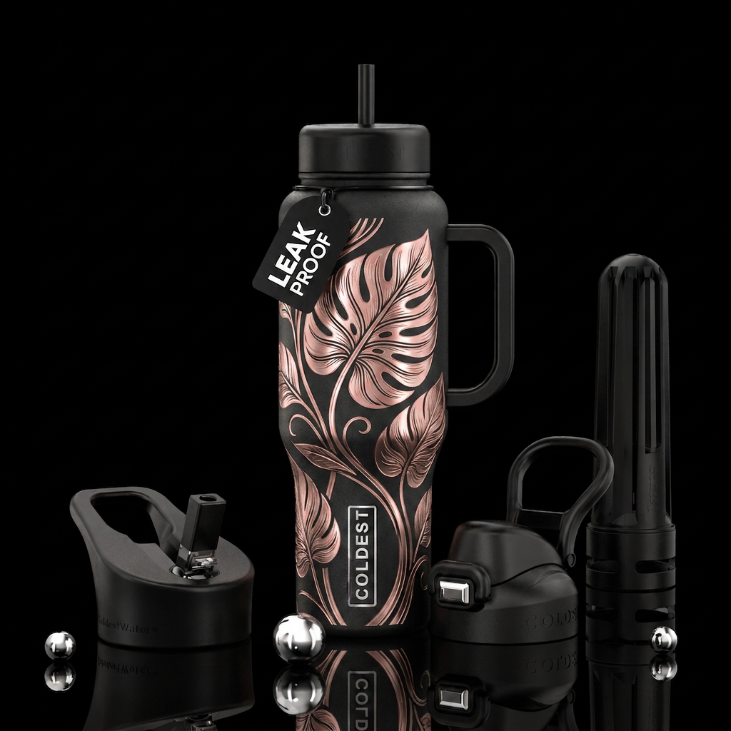 Create an original luxury botanical composition in... water bottle design