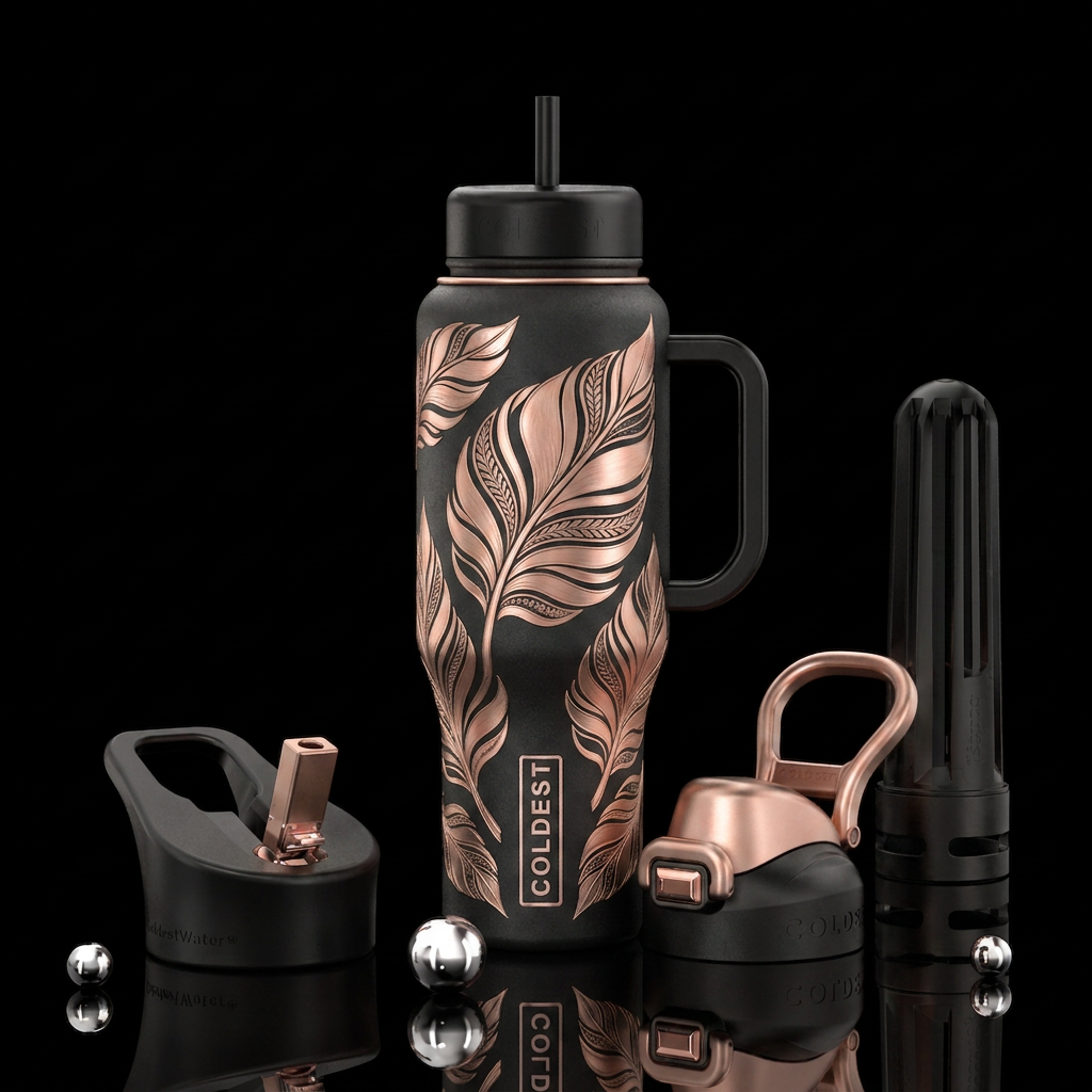 Sculpted leaves water bottle design