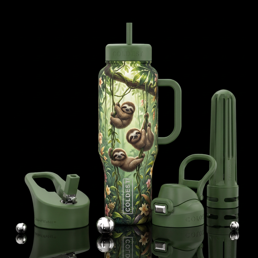 Sleepy baby sloths water bottle design
