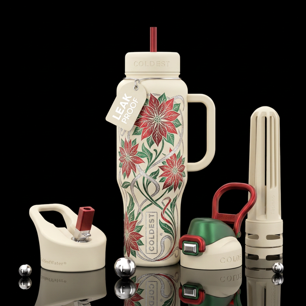 Nouveau poinsettia water bottle design