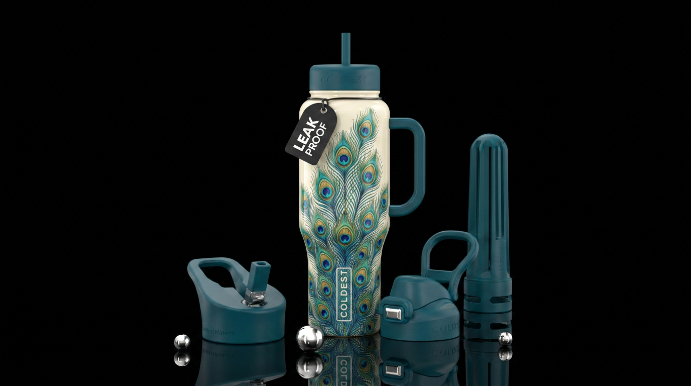 Peacock flourish water bottle design