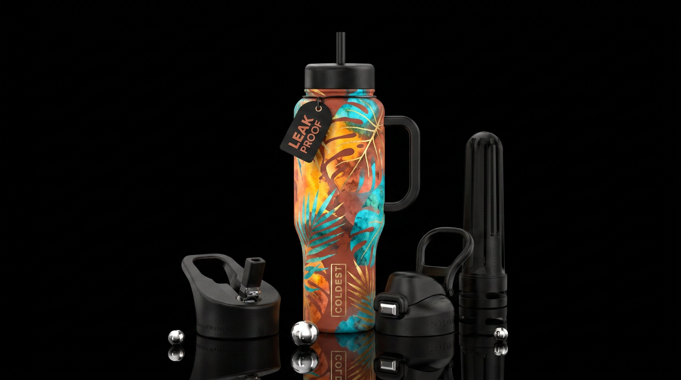 Abstract earth floral water bottle design