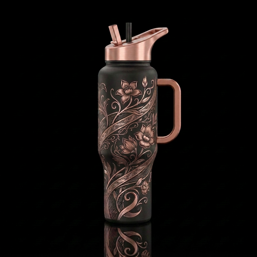 Midnight Botanica the final rose gold version water bottle design