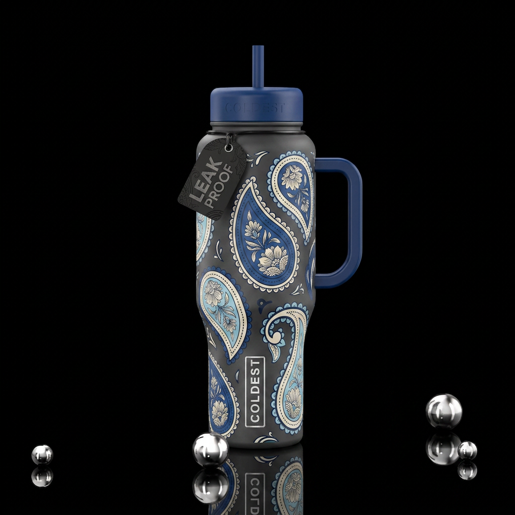 Boho inspired paisley shapes with negative space i... water bottle design