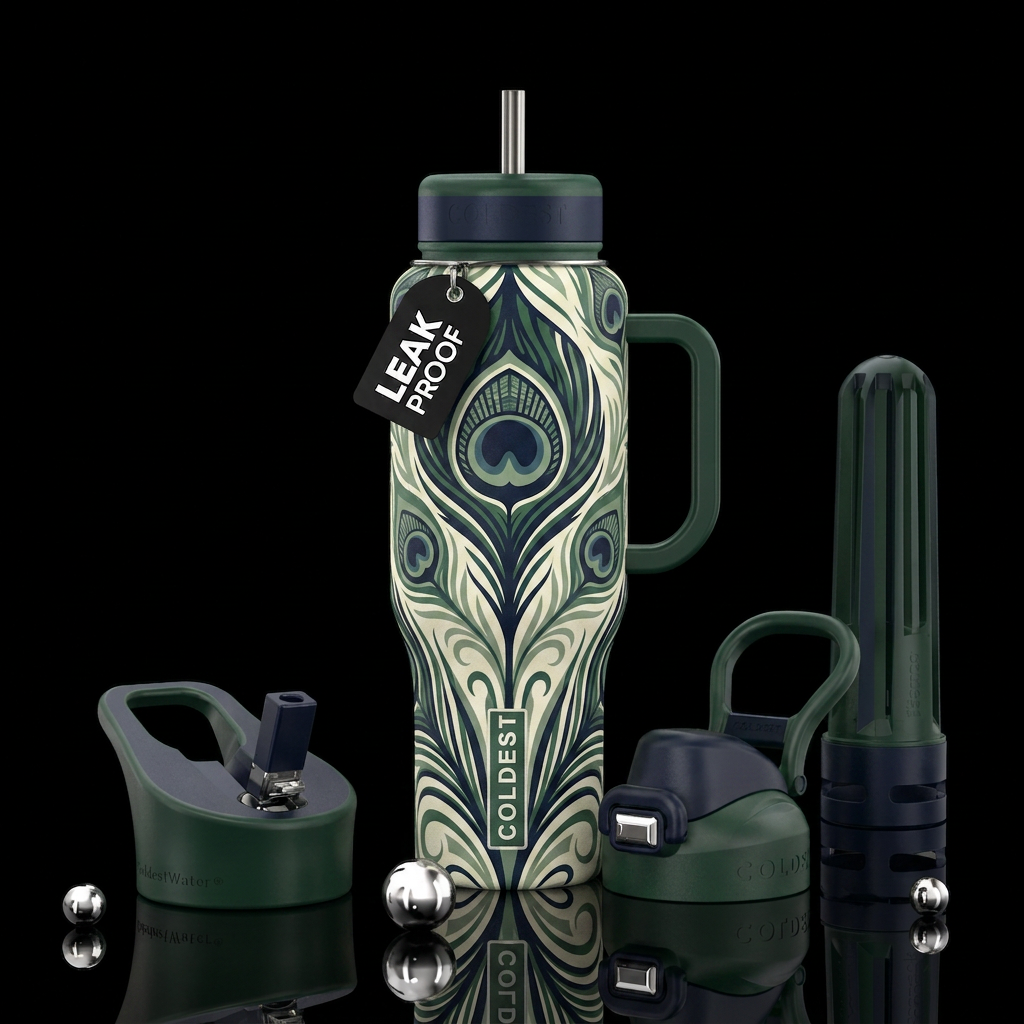 Fabulously feathered water bottle design