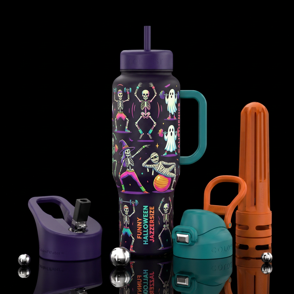 calisthenics, funny Halloween  jazzersize water bottle design