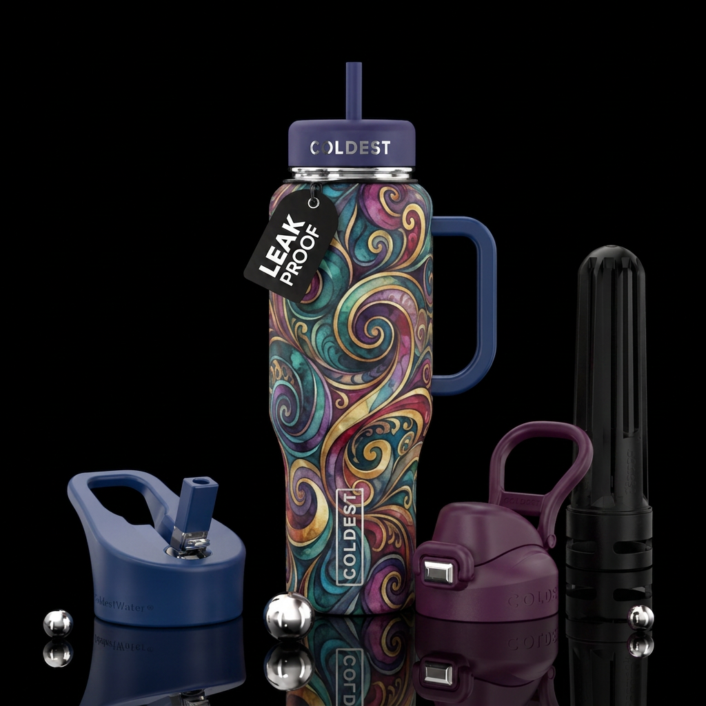 modern, stylistic, abstract, spirals, watercolor, ... water bottle design