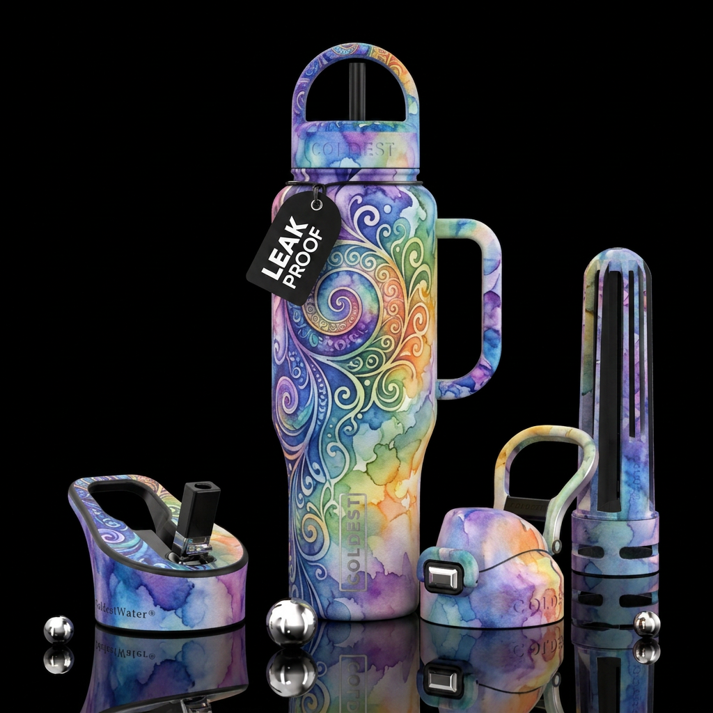 modern, stylistic, abstract, spirals, watercolor, ... water bottle design