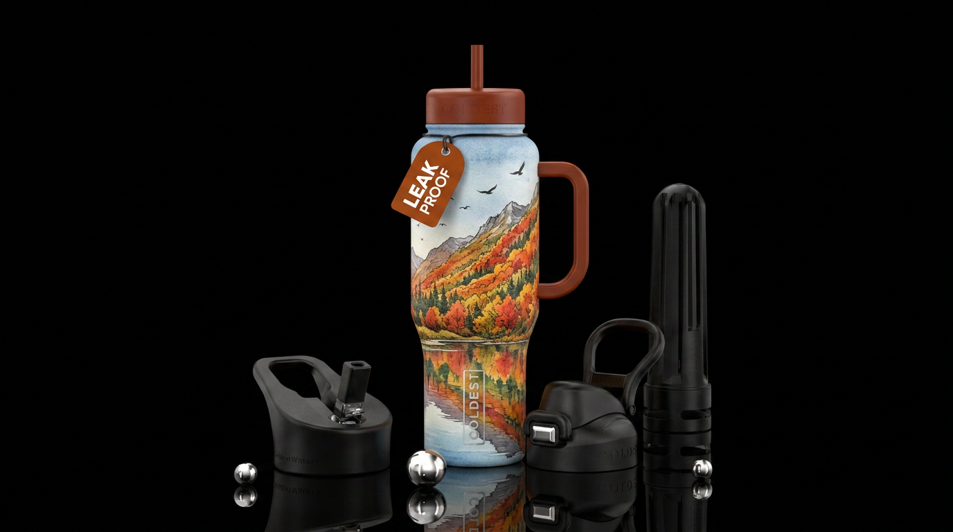 Facing Ascending mountainside of fall trees. Faded... water bottle design