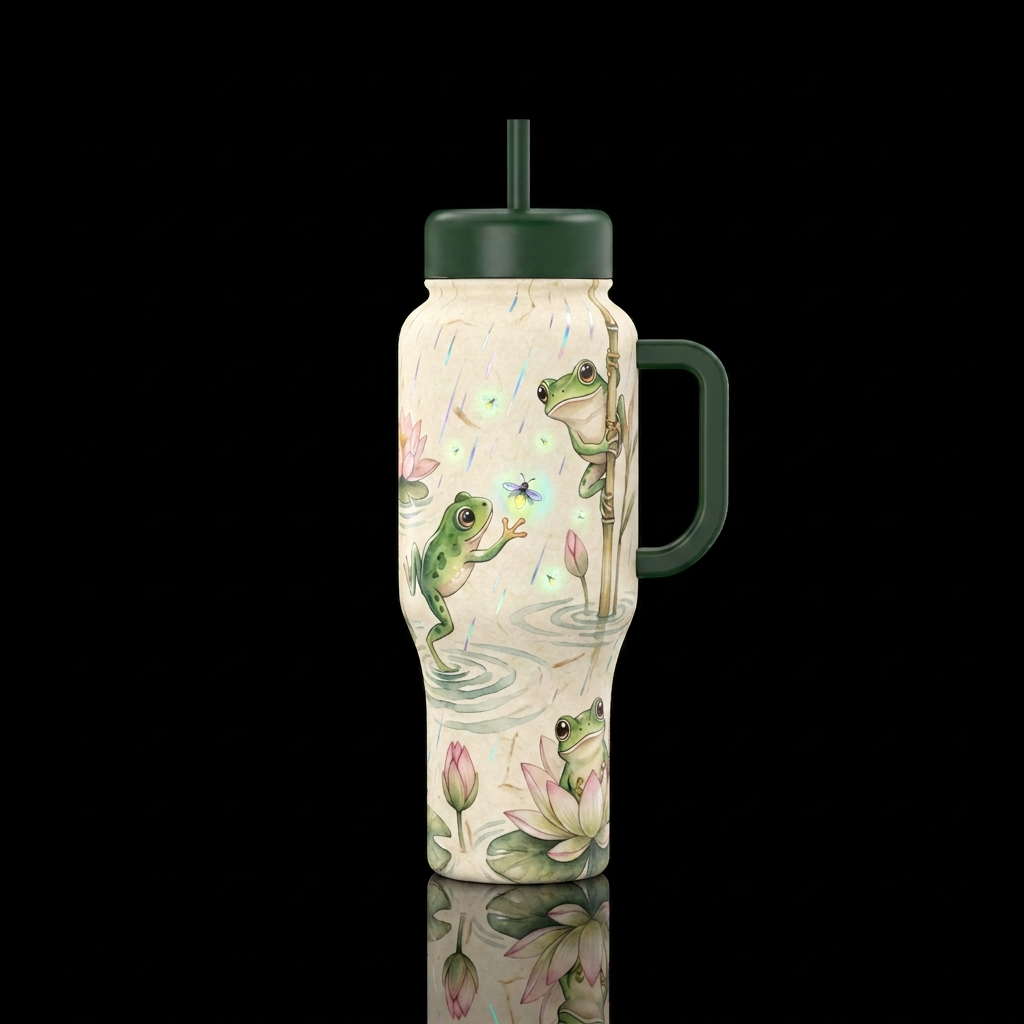Whimsical frogs water bottle design