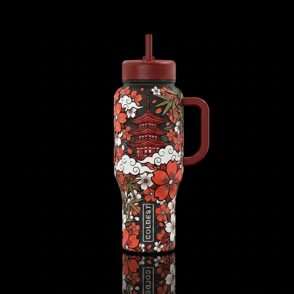 Pagoda floral water bottle design